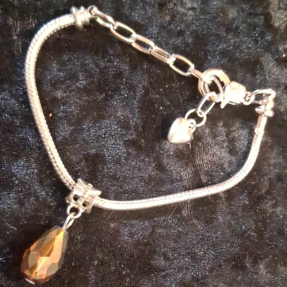 Silver and Brown Bracelet with Teardrop Crystal